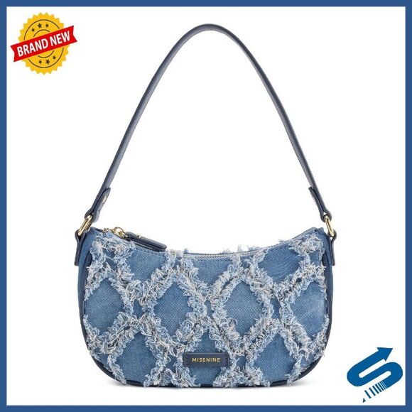 Handbags - Distressed Denim Hobo Shoulder Bag with Adjustable Strap Mini Purse